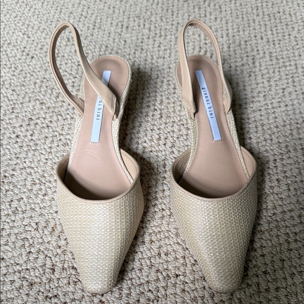 Gianni Bini Beige Woven Pointed-Toe Slingback Heels